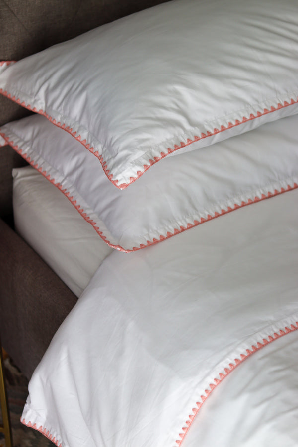 Cotton Bedding with Pink Woven Trim