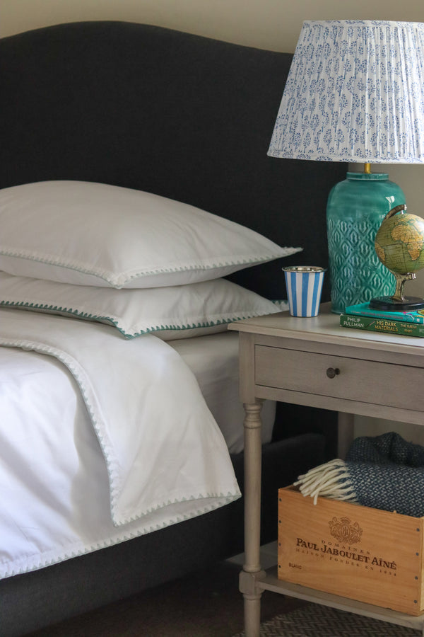 Cotton Bedding with Pale Blue Woven Trim