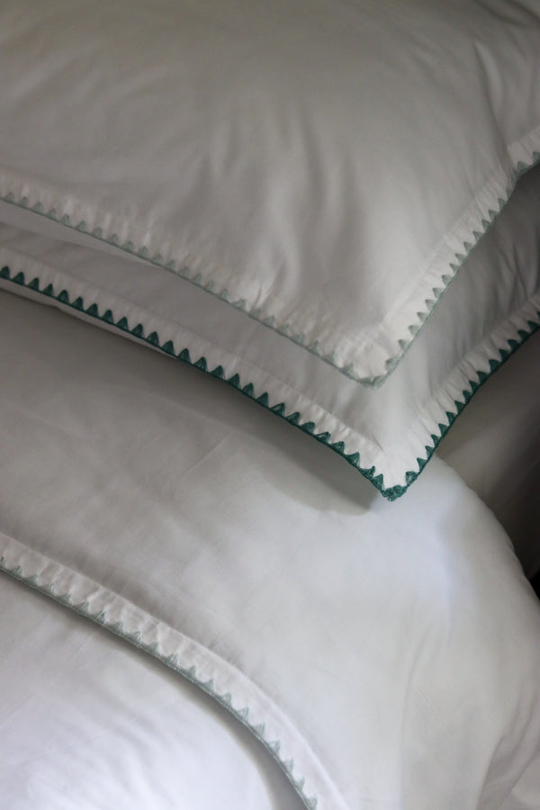 Cotton Bedding with Pale Blue Woven Trim