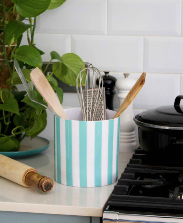 Mint Stripe Storage Jar