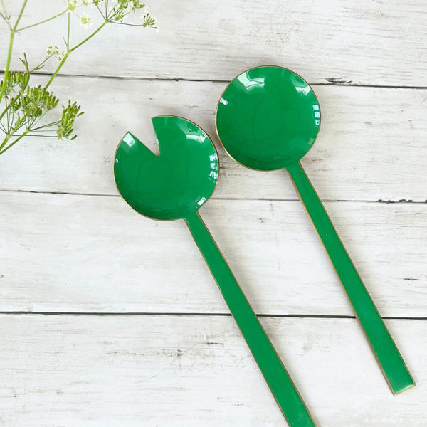 Green Enamel Salad Server