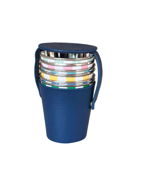 Set of 6 Stripe Tumblers & Navy Case