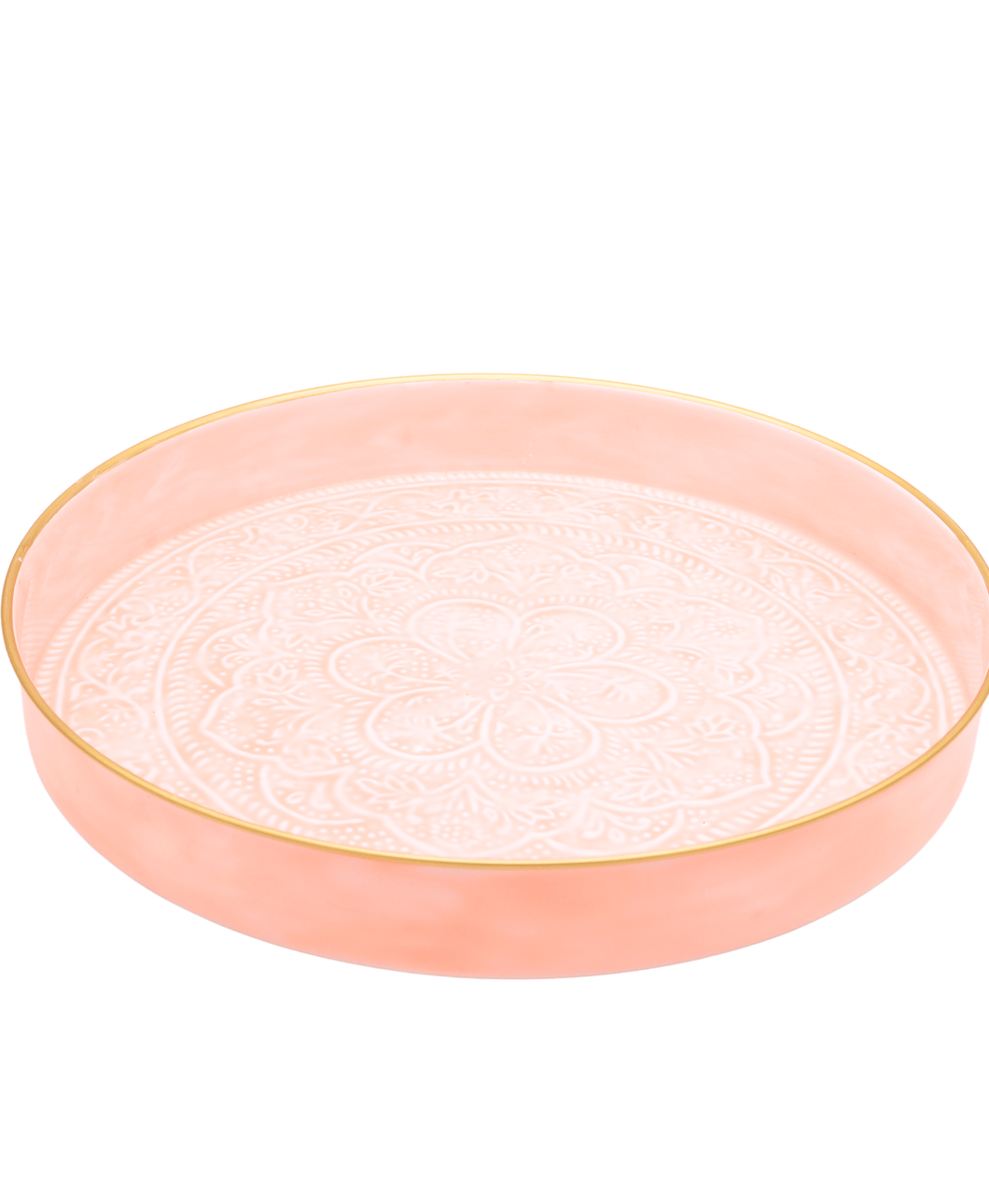 Large Round Enamel Light Pink Tray