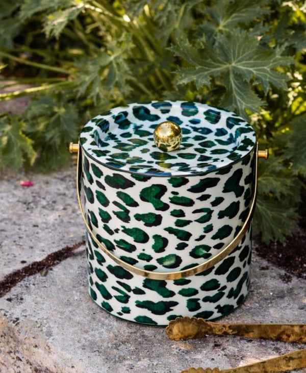 Green Leopard Print Ice Bucket