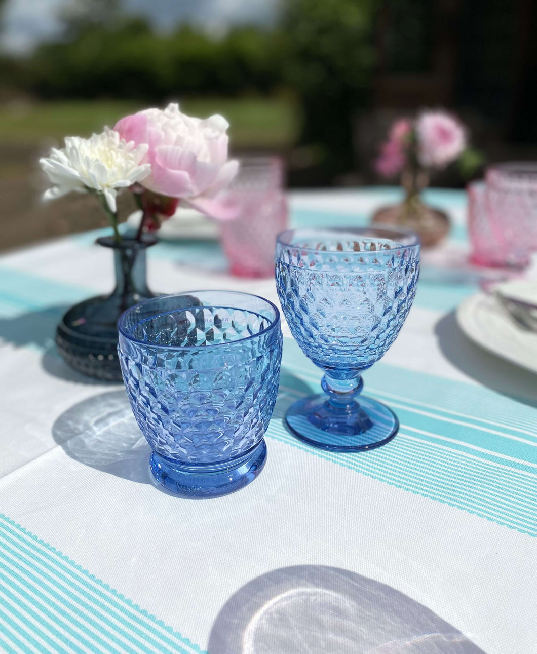 Set of 4 Blue Bobble Water Glasses